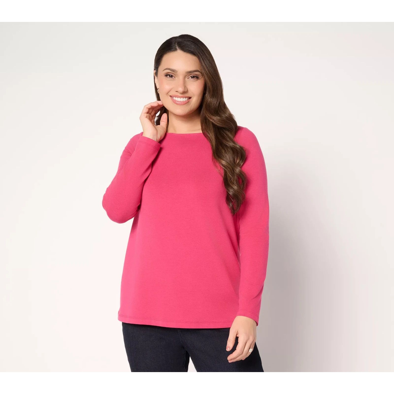 Susan Graver Essentials Comfy Cotton Bateau Neck Top Black 3x — image 2 of 8
